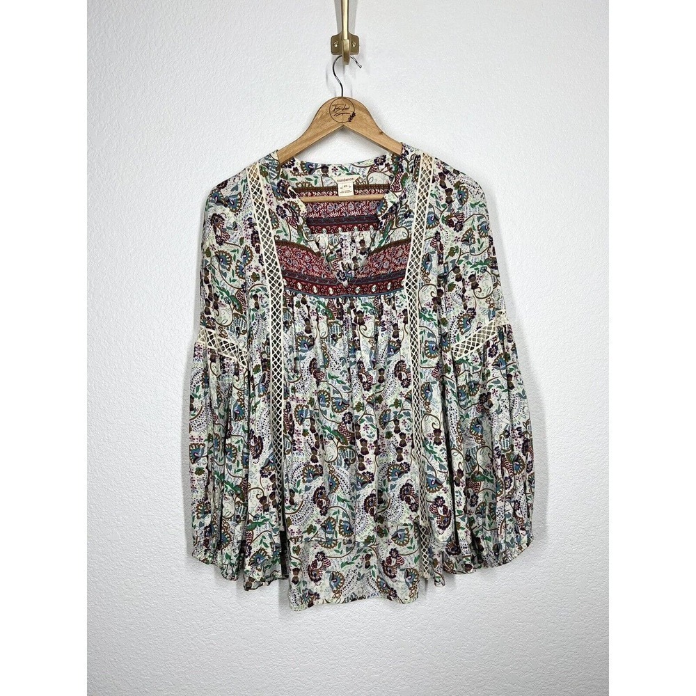 Sundance Jessamyn Peasant Top XS Floral Boho Lace Inset Bohemian